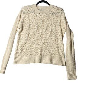 Lucky‎ Brand Diamond Knit Pattern Sweater Women Small Ivory Cotton Blend
